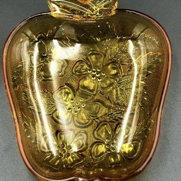 Vintage Indiana Carnival Glass Floral Embossed Apple Dish - Picture 7 of 7